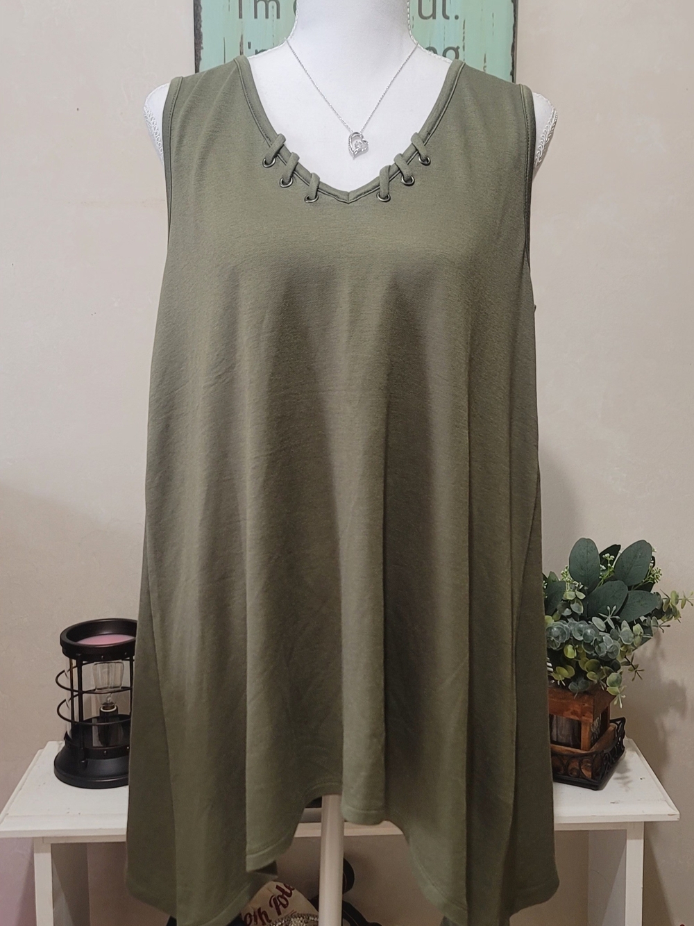 NEW Olive Lace-Up V-Neck Sleeveless Women's Top